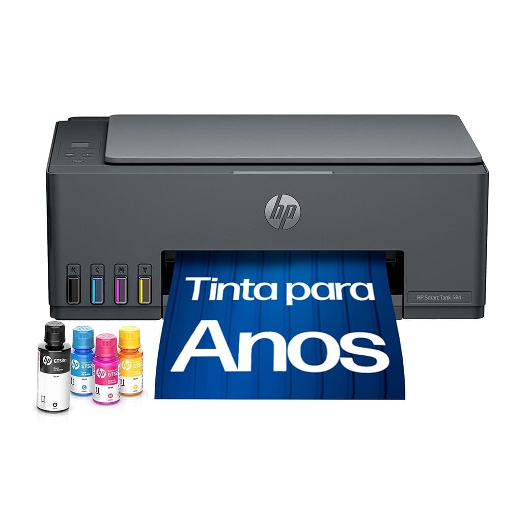 Impressora Multifuncional HP Smart Tank 584 All In One Tanque de Tinta Colorida USB e Wi-Fi Bivolt